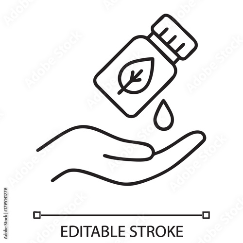 A hand gently holding a capsule with a leaf symbol representing natural supplements and wellness
