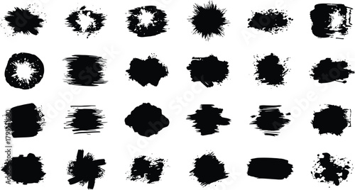 Set of twenty four black ink brush strokes for design use