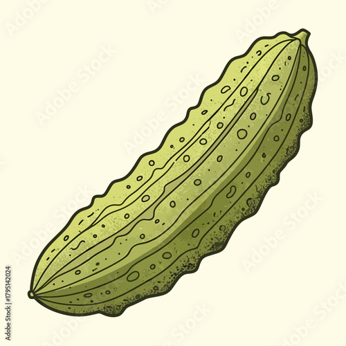 Stylized sketch of a green bumpy gourd with a unique texture effect