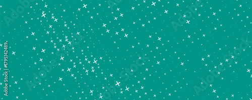 Seamless background pattern of evenly spaced white plus symbols of different sizes and opacity. illustration on teal background with stars