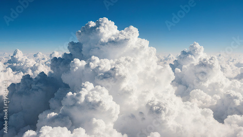 Aerial View of Vast Blue Sky with Fluffy Cumulus Clouds