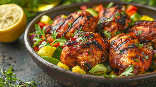 Delicious barbecue chicken with grilled vegetables celebrating argentine asado tradition