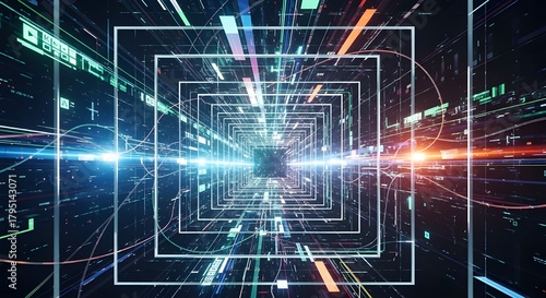 A surreal holographic data tunnel with shimmering iridescent tones for tech sale banners.