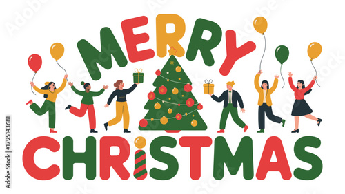 Joyful Christmas Gathering: A festive scene where a group of individuals celebrate the holiday season, adorned with vibrant decorations, joy, and the spirit of togetherness. 