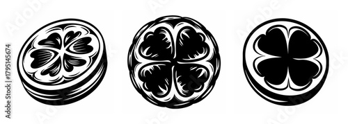 Three lucky clover coins with textured design symbolizing fortune good luck and prosperity