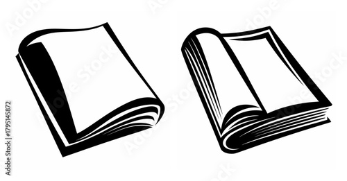 Two open books side by side a simple line art graphic representation of reading and knowledge