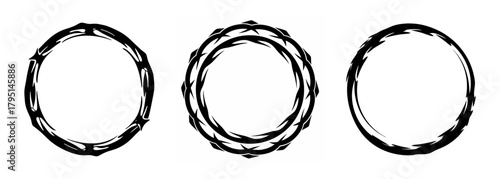 Abstract hand drawn textured circles collection dynamic rough outline round shapes graphic elements