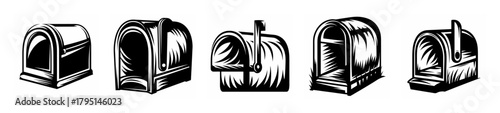 Collection of vintage mailbox designs showing different styles and shapes for correspondence and deliveries