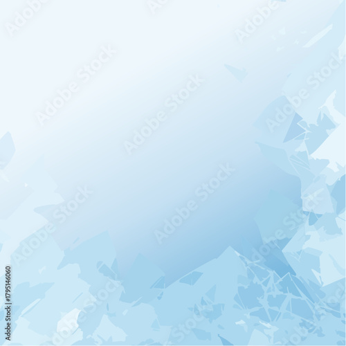 Abstract light blue geometric shards exploding outwards on a soft white and blue gradient background with subtle lighting creating a sense of digital motion and clean design