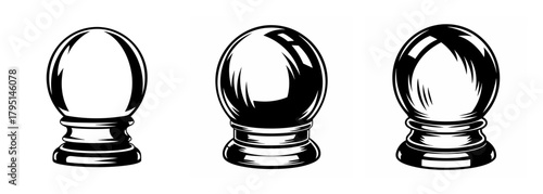 Three clear glass mana orbs with polished bases presented in a row on a neutral backdrop