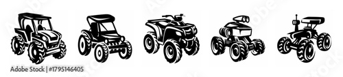 Five antique buggy and horseless carriage designs illustrating early automotive and transportation history