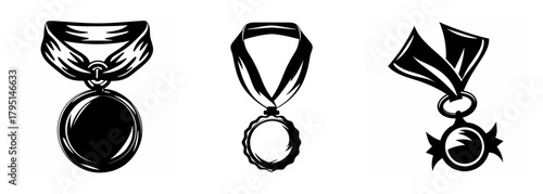 Three distinct achievement medals displayed with ribbons for award ceremonies and recognition events
