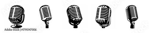 Vintage microphone collection classic studio broadcast audio recording equipment retro performance stage iconography