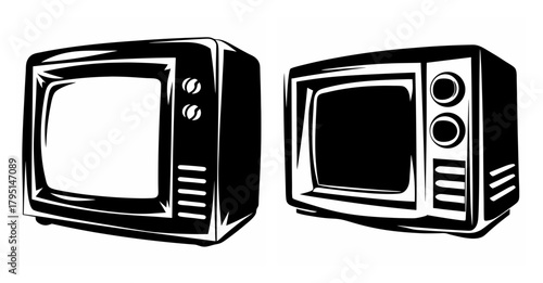 Vintage television set duo retro entertainment device old school electronic gadget display screen black white