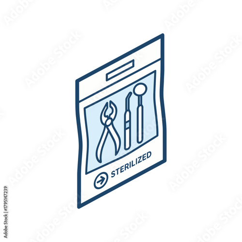 Isometric Illustration of Sterilized Dental Tools in Packaging for Hygiene