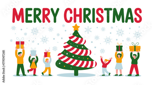 Merry Christmas Celebration: Joyful gathering celebrating the holiday season with festive gifts and decorations, embodying the spirit of warmth and togetherness. 