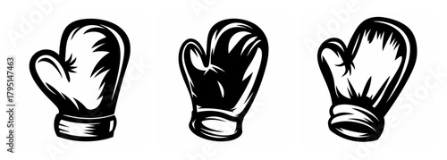 Three distinct boxing mitts depicted in a sketchy hand-drawn style ready for action