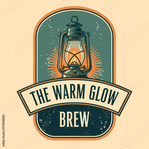 Vintage Lantern Brew Logo Design with Warm Glow and Rustic Charm.