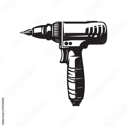A cartoon vector illustration of an electric drill in a simple and cute style, featuring the tool's easily recognizable shape and clean line details.