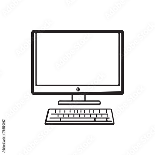 Vector illustration of a computer monitor icon with a simple line sketch style and a minimalist look.