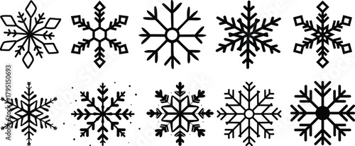 Doodle snowflake. Vector illustration of a snowflake in black and white color.Snowflake Silhouette vector black color and solid white background.Snowflake Silhouette vector black color 