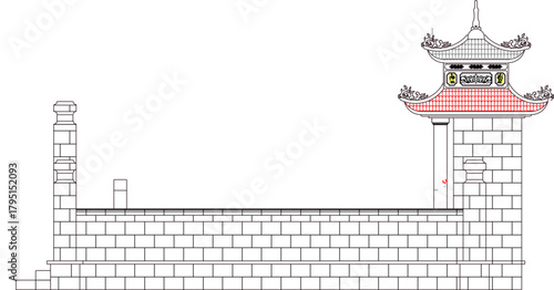 Vector sketch illustration silhouette design image of tomb building with Vietnamese characteristics with classic vintage ethnic traditional details 