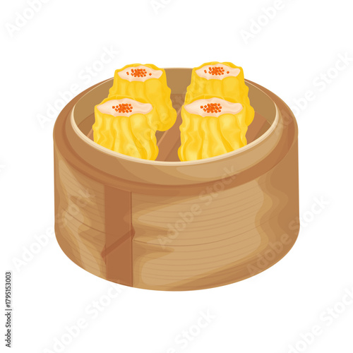 Vector Illustration Logo Clip art Siu Mai Shumai on a Bamboo Steamed 