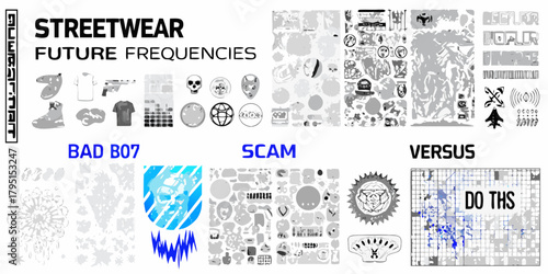 Streetwear future frequencies graphic design elements and textures for apparel design