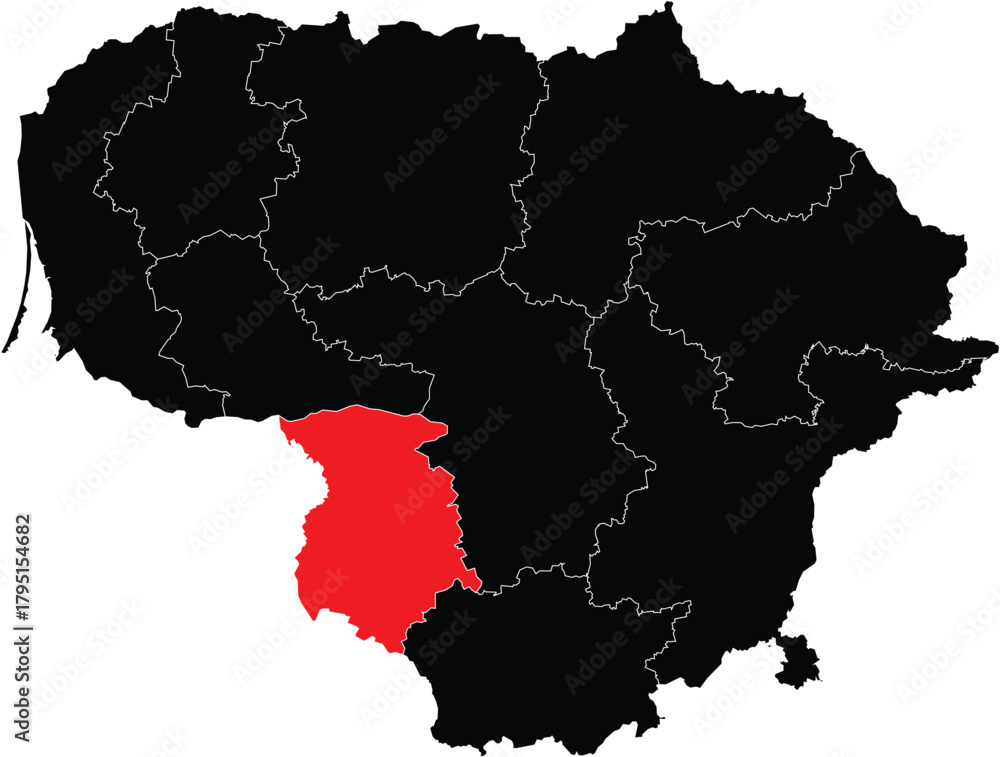 Fototapeta premium Vector Map of Marijampole Division on Map of Lithuania