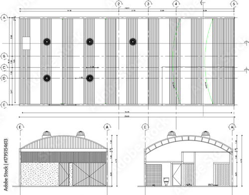 vector sketch illustration silhouette architectural design floor plan section view of Food Processing Plant building