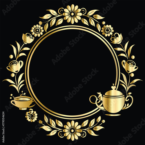 Vector decorative frame. Elegant element for design in Eastern style, place for text. Floral golden border. Lace illustration for invitations and greeting cards.