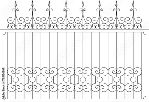 vector sketch illustration silhouette of modern classic vintage gate fence architectural design 