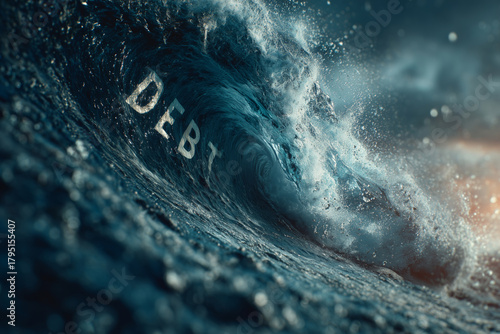 Surging waves symbolize the rising tide of US national debt