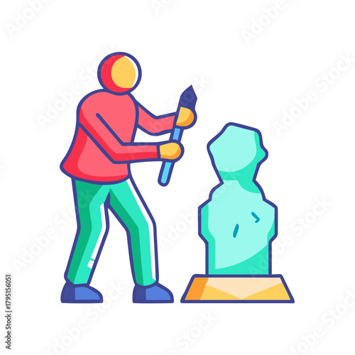 Colorful Vector Icon of Person Ice Sculpting Illustration