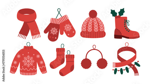 Winter Wonderland Essentials: An assortment of cozy winter accessories and garments, meticulously arranged to evoke warmth and festive cheer, promising comfort and style throughout the cold season.