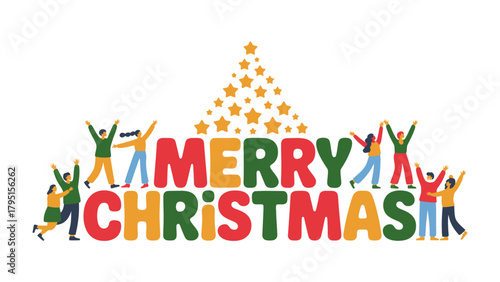 Holiday Cheer: A joyous greeting of Merry Christmas is celebrated among a group of people, with a star-shaped tree.