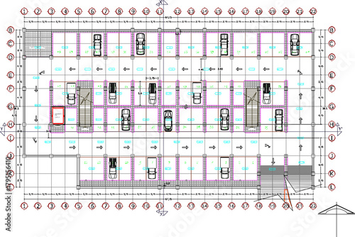 vector sketch illustration silhouette architectural design site plan basement car park building mall shopping center vintage retro modern