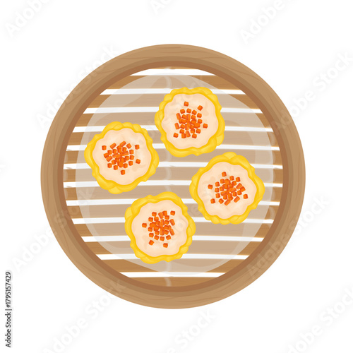 Vector Illustration Logo Clip art Top View Siu mai shumai  Shaomai On a Bamboo Steamed