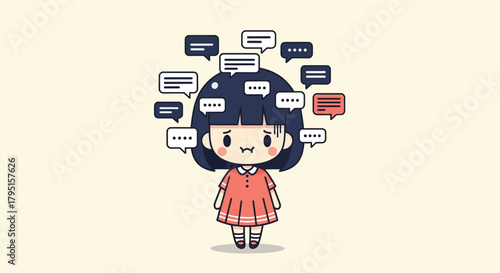 Overwhelmed Girl Surrounded by Endless Chat Bubbles