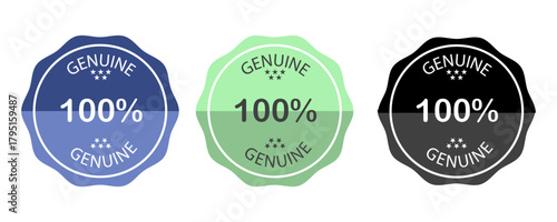 genuine quality badge, authenticity label, premium guarantee stamp, certified product seal, original merchandise icon, trust assurance emblem, quality approval badge, verification symbol