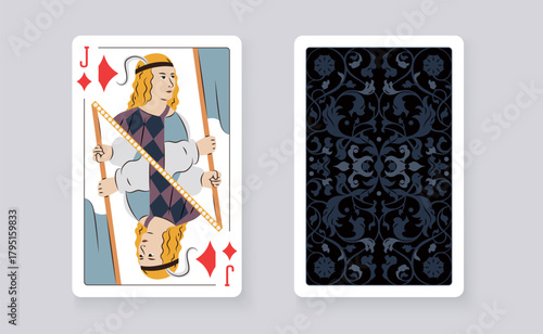 Vector illustration of the Jack of Diamonds playing card. Elegant and classic design symbolizing royalty, luck, and card games, perfect for casino and entertainment projects.
