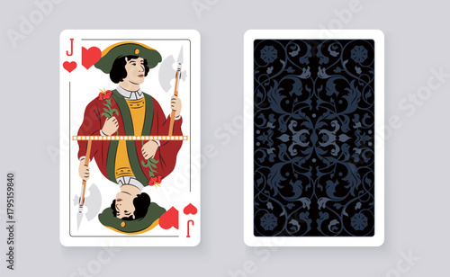Vector illustration of the Jack of Hearts playing card. Elegant and classic design symbolizing royalty, luck, and card games, perfect for casino and entertainment projects.