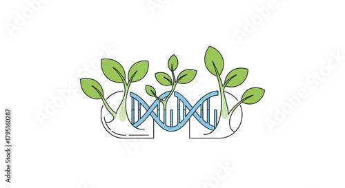 Genetic Engineering Concept Plant Growth and DNA Helix Illustration