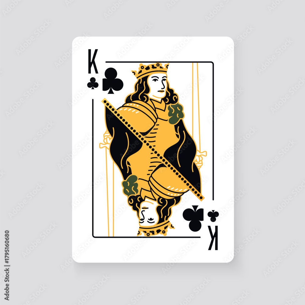 Fototapeta premium Vector illustration of the King of Clubs playing card. Elegant and classic design symbolizing royalty, power, and card games, perfect for casino and entertainment projects.