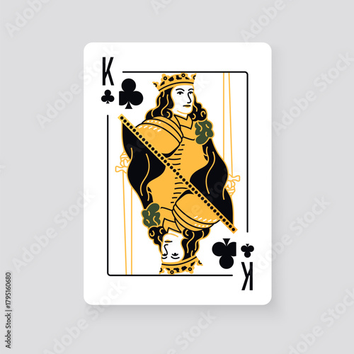 Vector illustration of the King of Clubs playing card. Elegant and classic design symbolizing royalty, power, and card games, perfect for casino and entertainment projects.