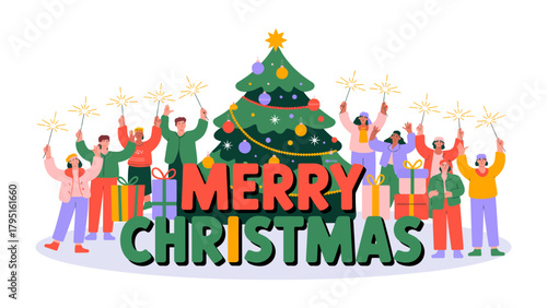 Holiday Cheer: A group of people celebrates a festive Christmas with a cheerful gathering and joy.