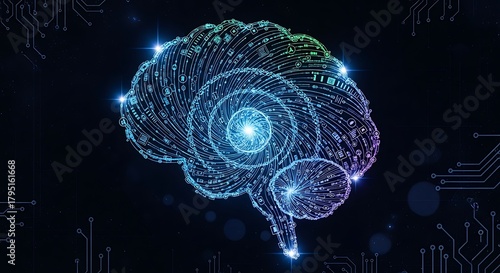 Digital Brain Illustration - Futuristic Neural Network Concept with Glowing Lights.