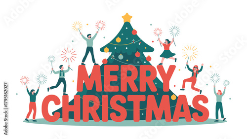 Holiday Cheer: Celebrating a joyous season with a festive gathering, this colorful illustration captures the spirit of merriment. Embellished with a vibrant Christmas tree.