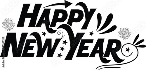 Happy New Year 2025 Countdown Vector Design with Clock and Fireworks