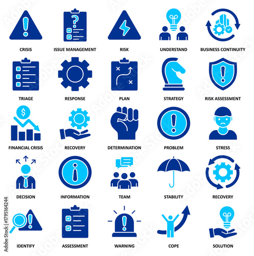 Crisis management Set of 25 thin Duotone icon vector illustration 